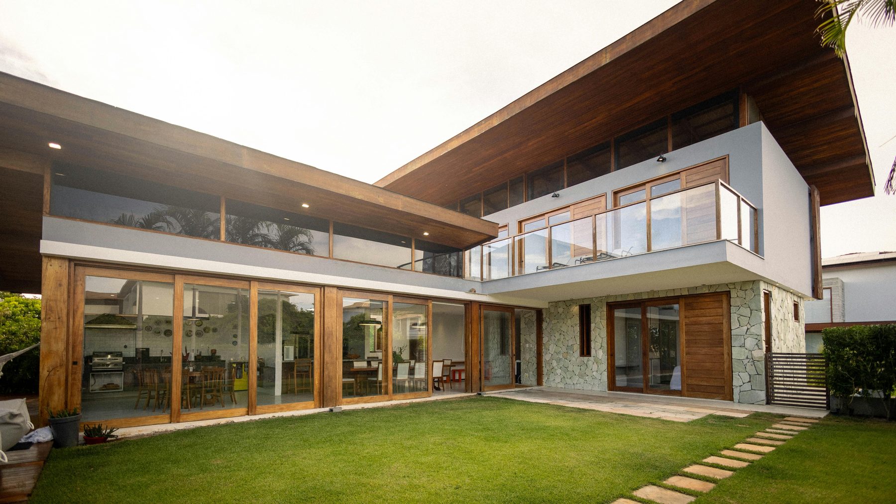 A finished contemporary house on a quiet lawn.